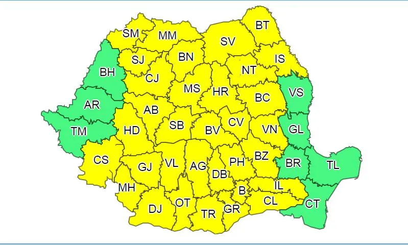 Actualizare cod galben de furtuni în județul Neamț
