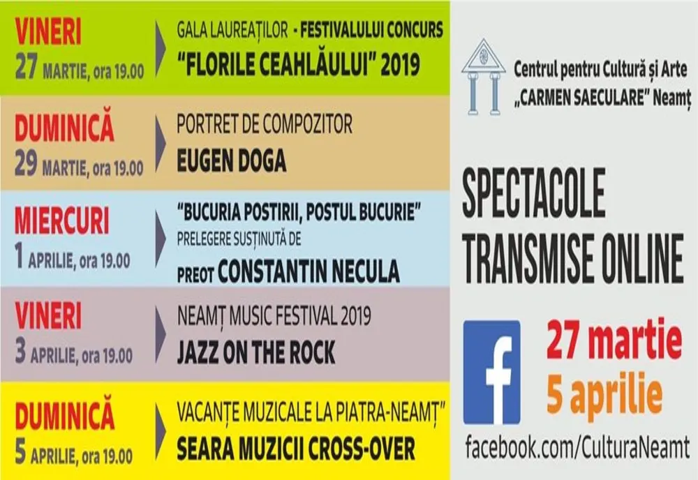 Spectacolele Centrului pentru Cultură și Arte “Carmen Saeculare” Neamț se mută în mediul online 