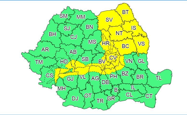 Județul Neamț, sub avertizare de Cod galben
