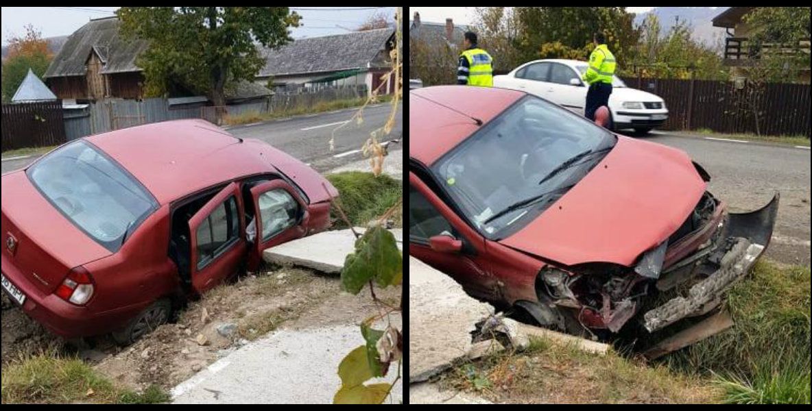 A intrat cu mașina într-un cap de pod (FOTO)