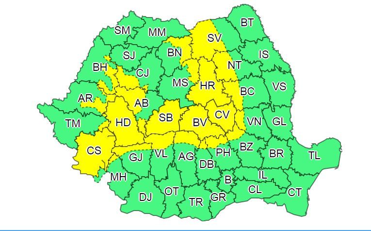 Cod galben de ninsori și viscol în Neamț