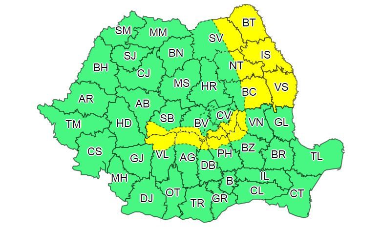 Județul Neamț sub Cod galben de vânt puternic