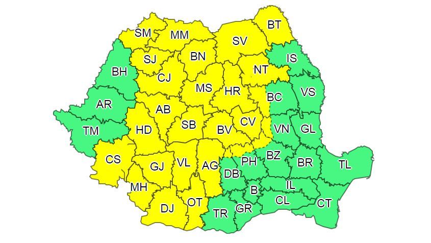 Județul Neamț, din nou sub Cod galben de furtuni