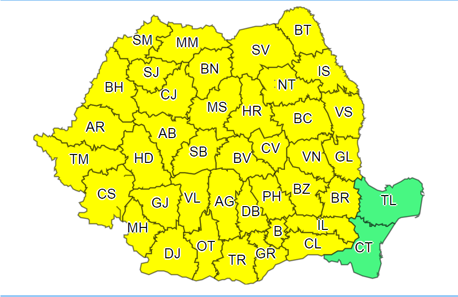 Două Coduri galbene de furtuni în Neamț