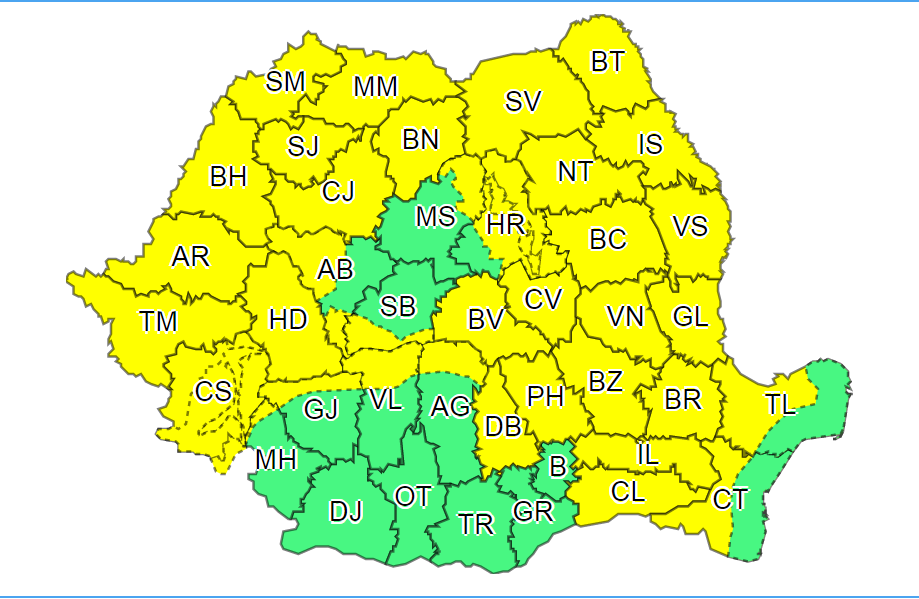 Județul Neamț, din nou sub Cod galben de ploi