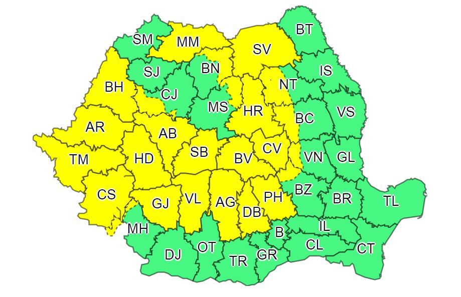 Județul Neamț, sub două avertizări Cod galben de instabilitate atmosferică