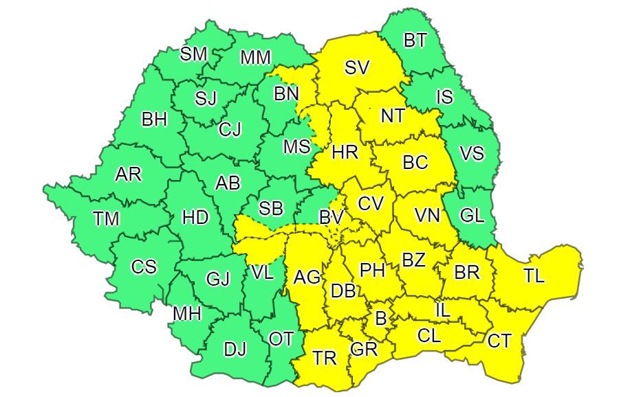 Județul Neamț, din nou sub avertizare COD GALBEN de furtuni
