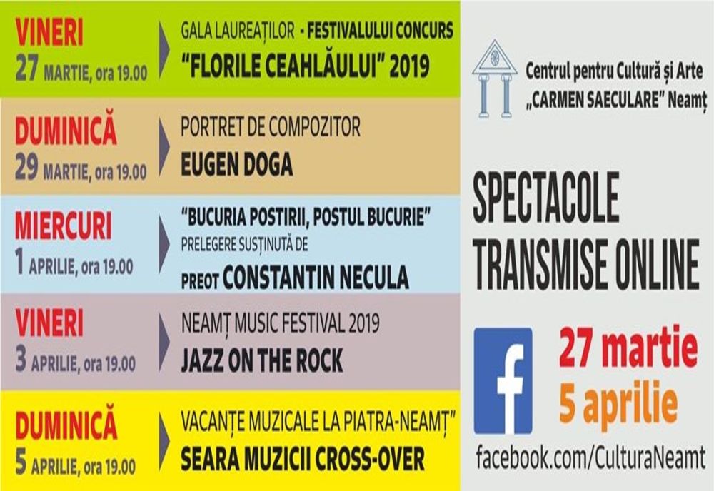 Spectacolele Centrului pentru Cultură și Arte “Carmen Saeculare” Neamț se mută în mediul online 