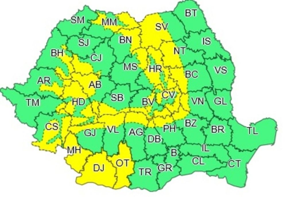 Atenționare COD GALBEN de vânt puternic până joi