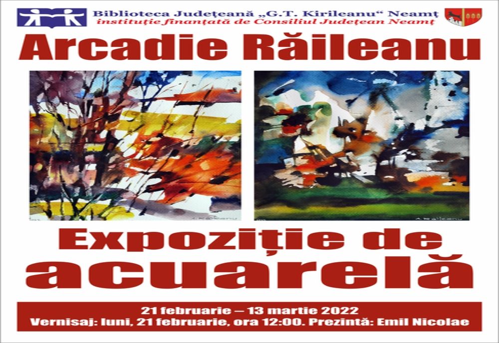 Expoziție de acuarelă Arcadie Răileanu, la Biblioteca Județeană