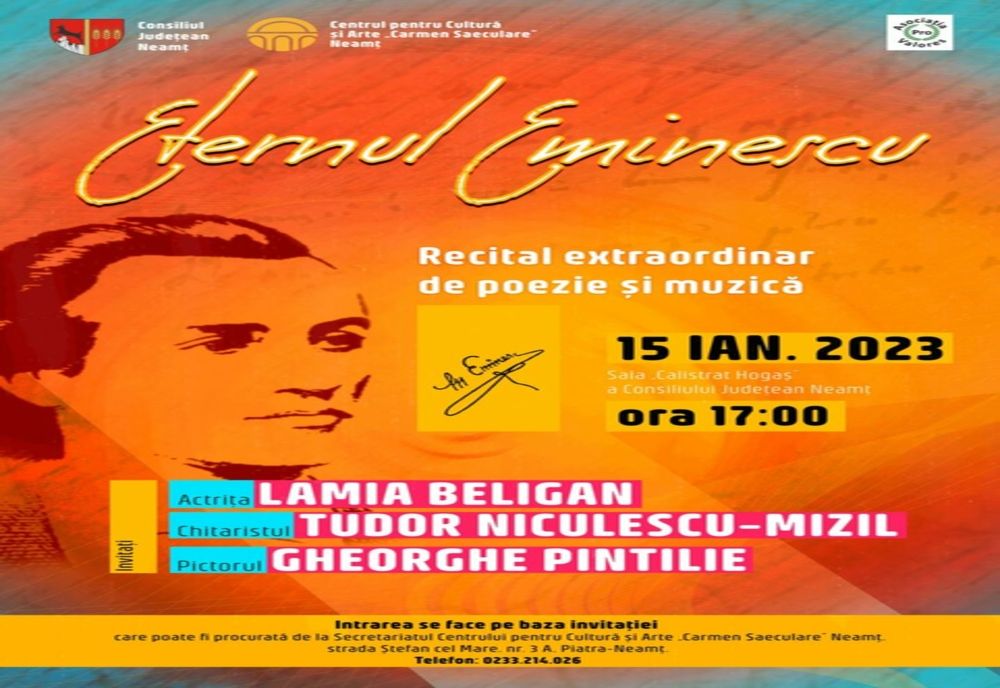  Actrița Lamia Beligan și muzicianul Tudor Niculescu-Mizil, invitați la ETERNUL EMINESCU 2023