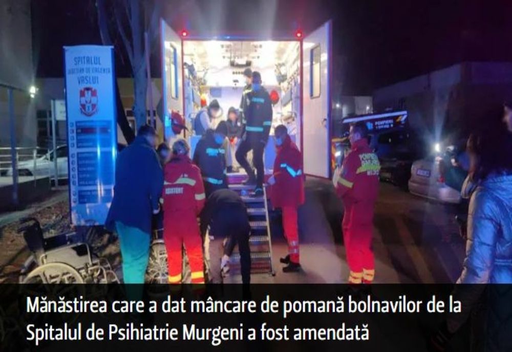 Mănăstirea care a dat mâncare de pomană bolnavilor de la Spitalul de Psihiatrie Murgeni a fost amendată