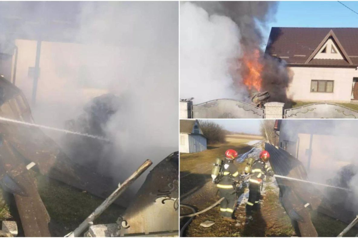 Mașină în flăcări, după ce a intrat în gardul unei gospodării din Neamț. Două femei au ajuns la spital