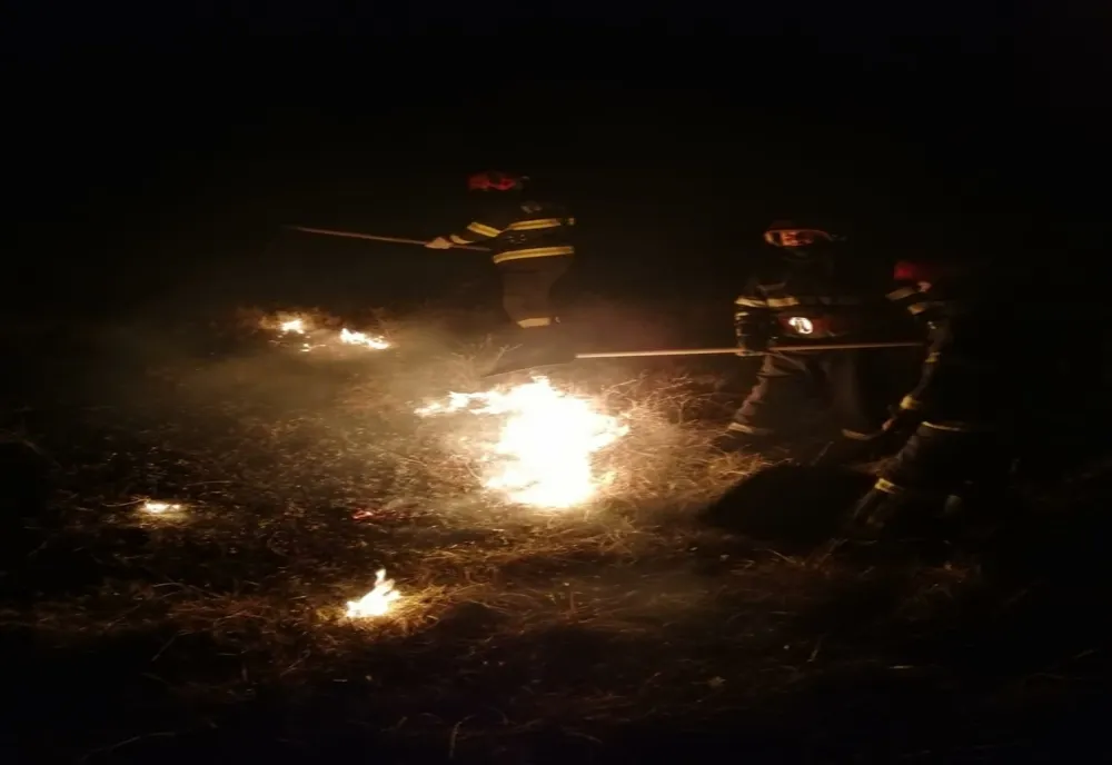 Misiune de stingere a unui incendiu produs la vegetaţia uscată în comuna Pângărați