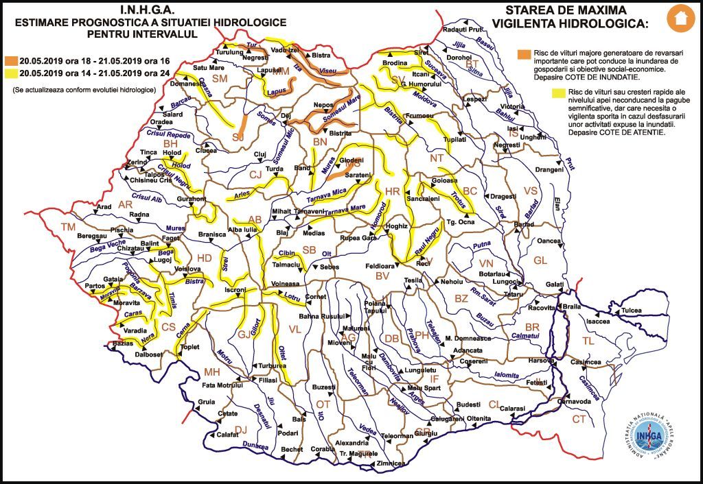 Harta Avertizare Hidrologica nr. 17 din 20.05.2019