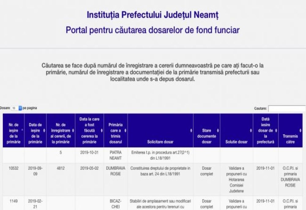 Prefectura Neamț a creat un portal pentru căutarea dosarelor de fond funciar