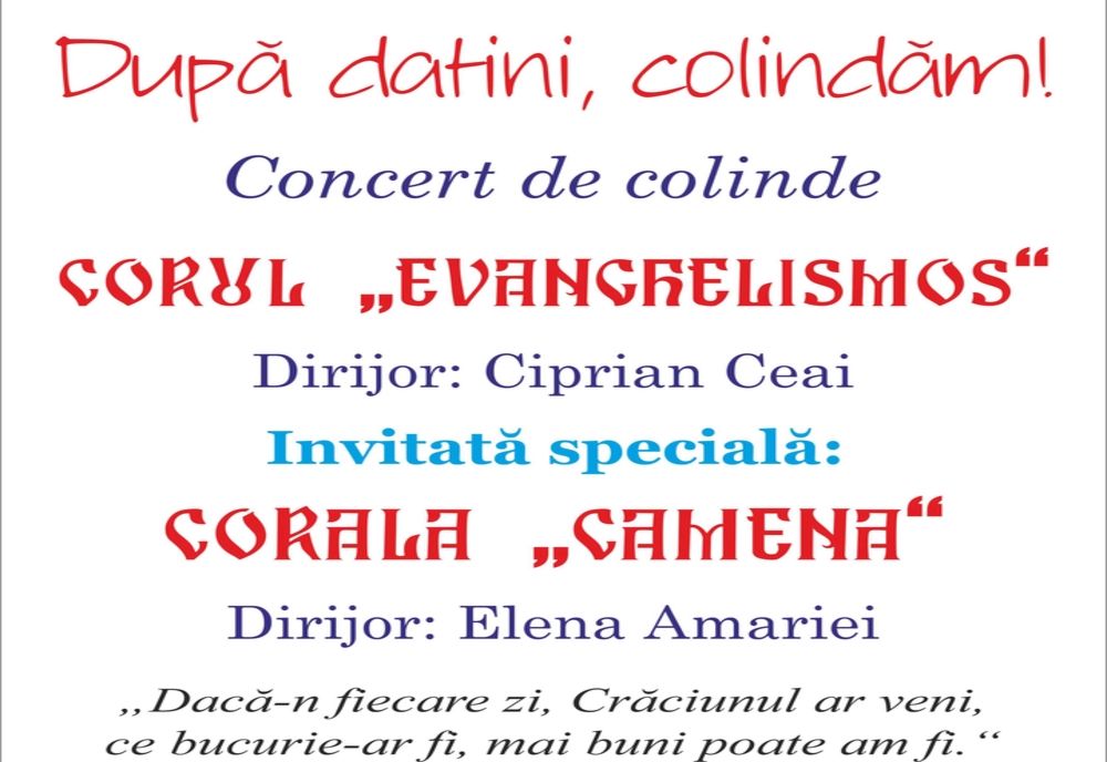 Concert de colinde „Evanghelismos“ și „Camena“, la Biblioteca Județeană