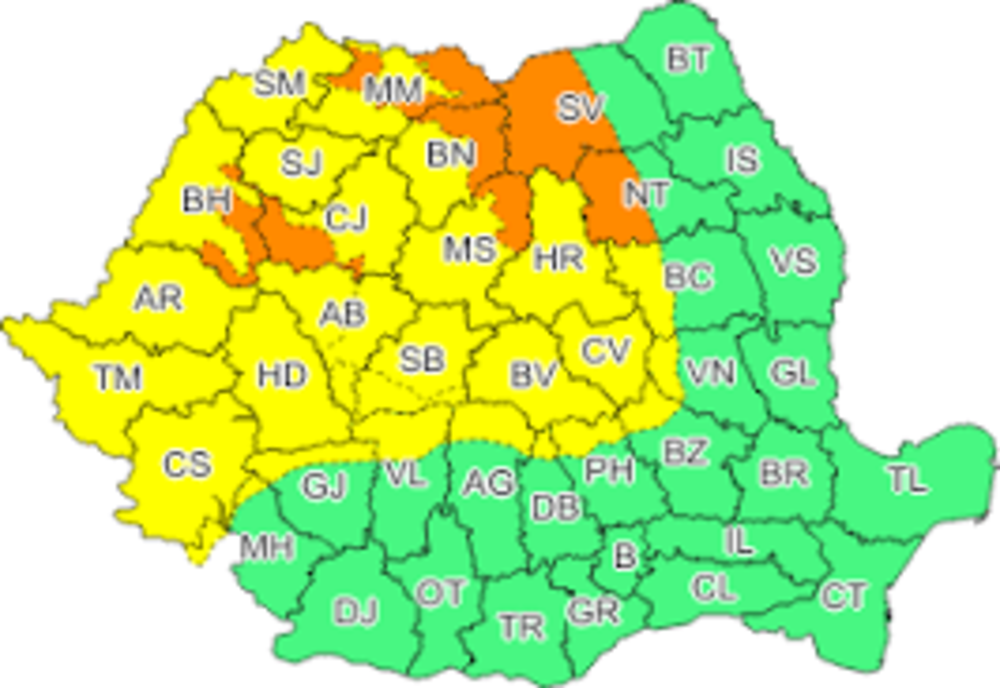 Cod portocaliu de vânt și viscol în Neamț