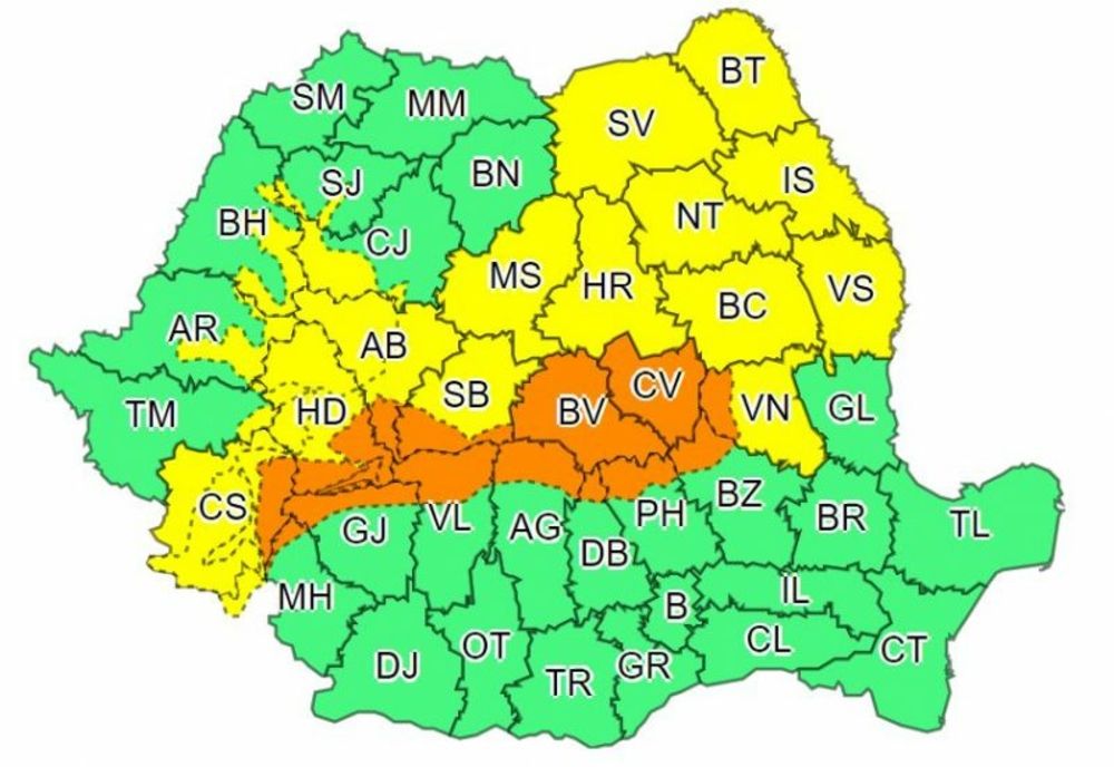 COD PORTOCALIU și COD GALBEN de ploi, ninsori abundente și viscol în țară, până sâmbătă