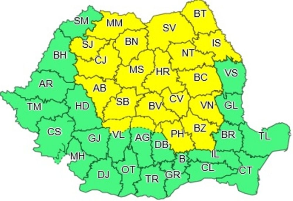 Atenționare COD GALBEN de instabilitate atmosferică în mai multe județe