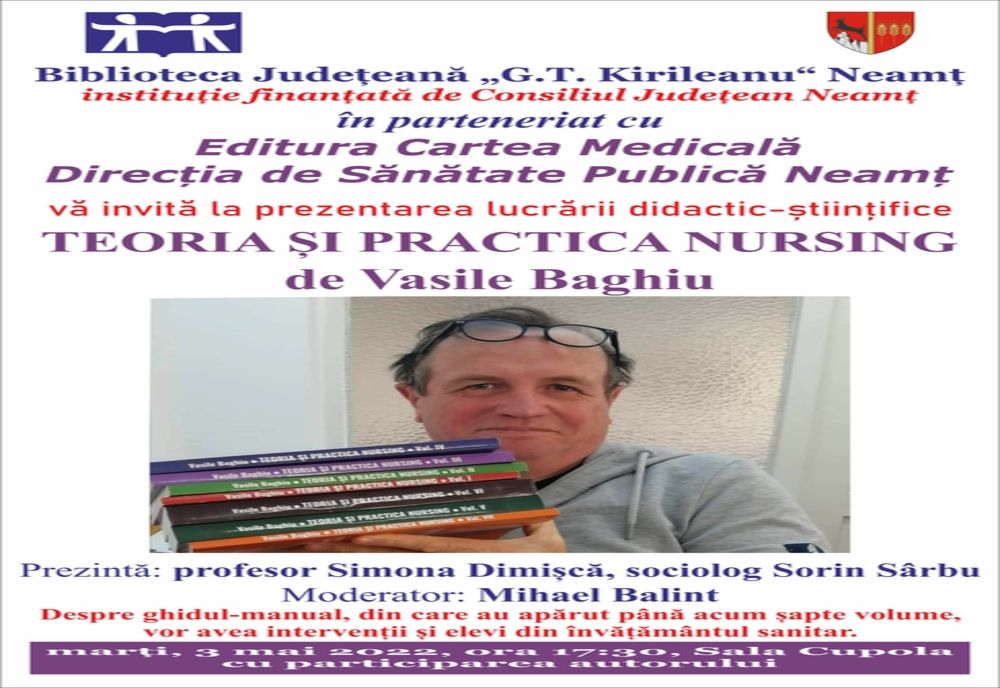 „Teoria și practica nursing“ de Vasile Baghiu, prezentată la Biblioteca Județeană