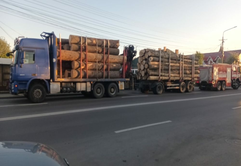 Un camion plin cu lemne, la un pas să ardă ca o torță