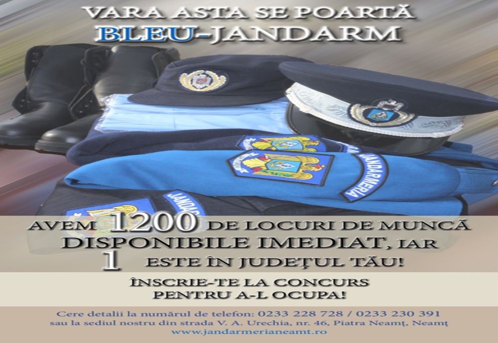 Post de ofițer vacant la Jandarmeria Neamț