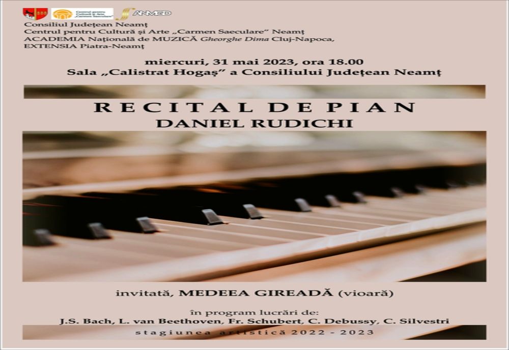 Pianistul Daniel Rudichi și violonista Medeea Gireadă, în stagiunea muzicală