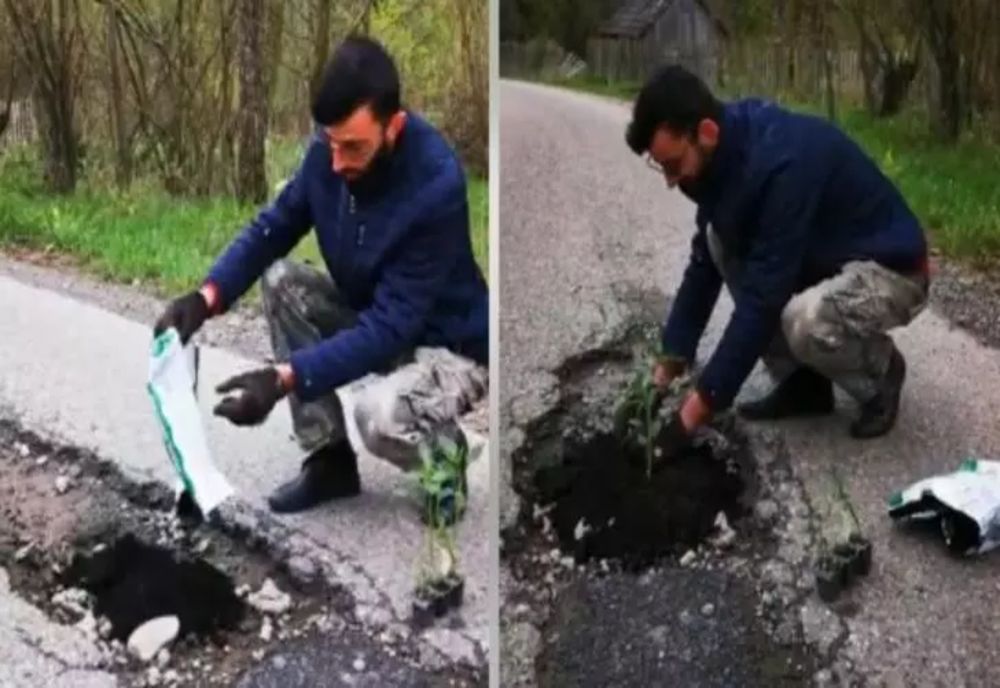 Protest inedit într-o comună din județul Neamț: ardei plantați în gropile din asfalt - VIDEO